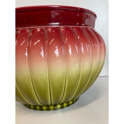 GRANDE VASO CERAMICA SARREGUEMINES CACHEPOT DESIGN VINTAGE PORTA FIORI VERDE RED