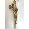 CROCIFISSO DA PARETE LEGNO FOGLIA ORO ARGENTO INRI ARTE SACRA BAROCCO XVIII/XIX