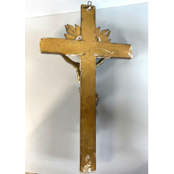 CROCIFISSO DA PARETE LEGNO FOGLIA ORO ARGENTO INRI ARTE SACRA BAROCCO XVIII/XIX