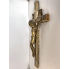 CROCIFISSO DA PARETE LEGNO FOGLIA ORO ARGENTO INRI ARTE SACRA BAROCCO XVIII/XIX