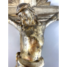 CROCIFISSO DA PARETE LEGNO FOGLIA ORO ARGENTO INRI ARTE SACRA BAROCCO XVIII/XIX