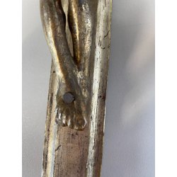 CROCIFISSO DA PARETE LEGNO FOGLIA ORO ARGENTO INRI ARTE SACRA BAROCCO XVIII/XIX