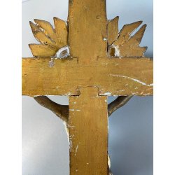 CROCIFISSO DA PARETE LEGNO FOGLIA ORO ARGENTO INRI ARTE SACRA BAROCCO XVIII/XIX