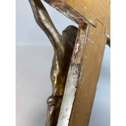 CROCIFISSO DA PARETE LEGNO FOGLIA ORO ARGENTO INRI ARTE SACRA BAROCCO XVIII/XIX