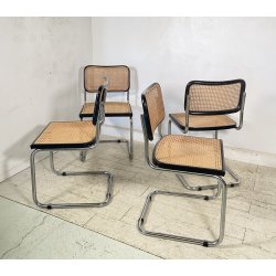 SET 4 SEDIA CESCA MARCEL BREUER ACCIAIO PAGLIA DI VIENNA DESIGN ANNI 60/70 CHAIR