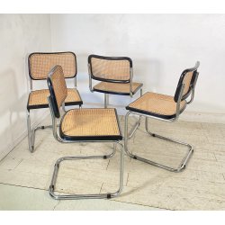 SET 4 SEDIA CESCA MARCEL BREUER ACCIAIO PAGLIA DI VIENNA DESIGN ANNI 60/70 CHAIR