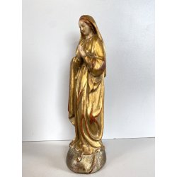 ANTICA SCULTURA LEGNO DORATO VERGINE MARIA CALPESTA SERPE BASE SEMISFERA GLOBO