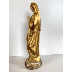 ANTICA SCULTURA LEGNO DORATO VERGINE MARIA CALPESTA SERPE BASE SEMISFERA GLOBO