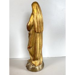 ANTICA SCULTURA LEGNO DORATO VERGINE MARIA CALPESTA SERPE BASE SEMISFERA GLOBO