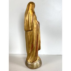 ANTICA SCULTURA LEGNO DORATO VERGINE MARIA CALPESTA SERPE BASE SEMISFERA GLOBO