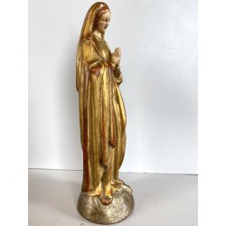 ANTICA SCULTURA LEGNO DORATO VERGINE MARIA CALPESTA SERPE BASE SEMISFERA GLOBO