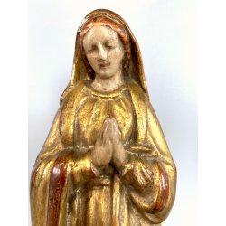ANTICA SCULTURA LEGNO DORATO VERGINE MARIA CALPESTA SERPE BASE SEMISFERA GLOBO