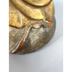 ANTICA SCULTURA LEGNO DORATO VERGINE MARIA CALPESTA SERPE BASE SEMISFERA GLOBO