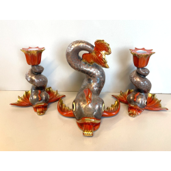 RARI ANTICHI PESCI KOI PORCELLANA FIRMATI HEREND FISHNET ORO ZECCHINO CARPA 1900