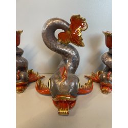 RARI ANTICHI PESCI KOI PORCELLANA FIRMATI HEREND FISHNET ORO ZECCHINO CARPA 1900