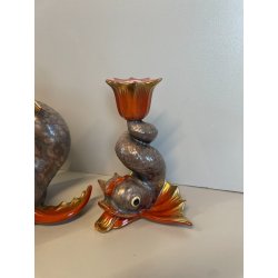 RARI ANTICHI PESCI KOI PORCELLANA FIRMATI HEREND FISHNET ORO ZECCHINO CARPA 1900