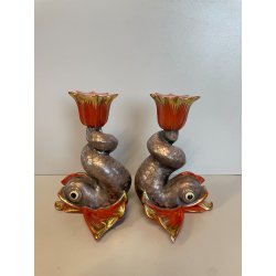 RARI ANTICHI PESCI KOI PORCELLANA FIRMATI HEREND FISHNET ORO ZECCHINO CARPA 1900