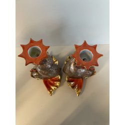 RARI ANTICHI PESCI KOI PORCELLANA FIRMATI HEREND FISHNET ORO ZECCHINO CARPA 1900