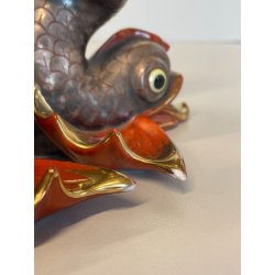 RARI ANTICHI PESCI KOI PORCELLANA FIRMATI HEREND FISHNET ORO ZECCHINO CARPA 1900