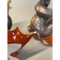 RARI ANTICHI PESCI KOI PORCELLANA FIRMATI HEREND FISHNET ORO ZECCHINO CARPA 1900