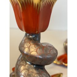 RARI ANTICHI PESCI KOI PORCELLANA FIRMATI HEREND FISHNET ORO ZECCHINO CARPA 1900