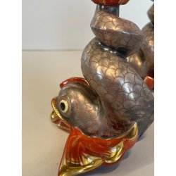 RARI ANTICHI PESCI KOI PORCELLANA FIRMATI HEREND FISHNET ORO ZECCHINO CARPA 1900