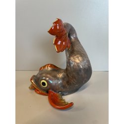 RARI ANTICHI PESCI KOI PORCELLANA FIRMATI HEREND FISHNET ORO ZECCHINO CARPA 1900