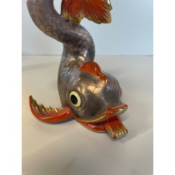 RARI ANTICHI PESCI KOI PORCELLANA FIRMATI HEREND FISHNET ORO ZECCHINO CARPA 1900