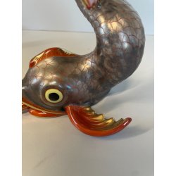 RARI ANTICHI PESCI KOI PORCELLANA FIRMATI HEREND FISHNET ORO ZECCHINO CARPA 1900