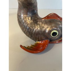 RARI ANTICHI PESCI KOI PORCELLANA FIRMATI HEREND FISHNET ORO ZECCHINO CARPA 1900