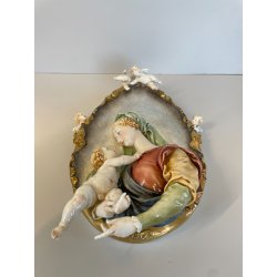 ANTICO BASSORILIEVO PORCELLANA FIRMATO Cappè CAPODIMONTE MADONNA BAMBINO PUTTI
