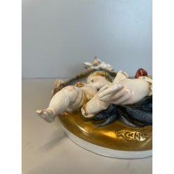 ANTICO BASSORILIEVO PORCELLANA FIRMATO Cappè CAPODIMONTE MADONNA BAMBINO PUTTI