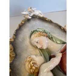ANTICO BASSORILIEVO PORCELLANA FIRMATO Cappè CAPODIMONTE MADONNA BAMBINO PUTTI