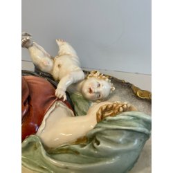 ANTICO BASSORILIEVO PORCELLANA FIRMATO Cappè CAPODIMONTE MADONNA BAMBINO PUTTI