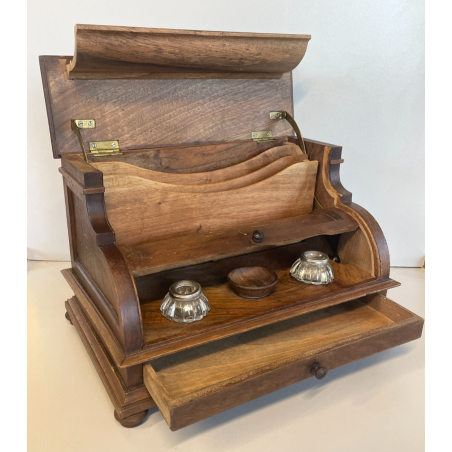 ANTICO CALAMAIO LEGNO NOCE PORTA LETTERE PENNA SEGRETO CORRISPONDENZA EPOCA '900