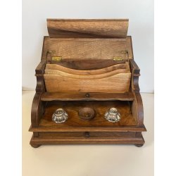 ANTICO CALAMAIO LEGNO NOCE PORTA LETTERE PENNA SEGRETO CORRISPONDENZA EPOCA '900