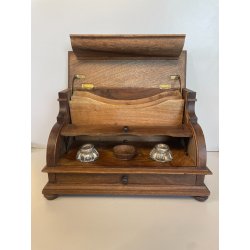 ANTICO CALAMAIO LEGNO NOCE PORTA LETTERE PENNA SEGRETO CORRISPONDENZA EPOCA '900