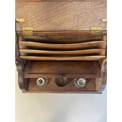 ANTICO CALAMAIO LEGNO NOCE PORTA LETTERE PENNA SEGRETO CORRISPONDENZA EPOCA '900