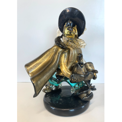SCULTURA FIGURA MOSCHETTIERE VETRO ALFREDO MURANO BARBINI PIUMA ANNI '60 ORO