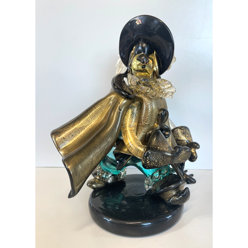 SCULTURA FIGURA MOSCHETTIERE VETRO ALFREDO MURANO BARBINI PIUMA ANNI '60 ORO