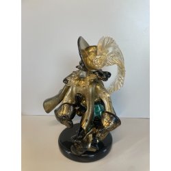 SCULTURA FIGURA MOSCHETTIERE VETRO ALFREDO MURANO BARBINI PIUMA ANNI '60 ORO
