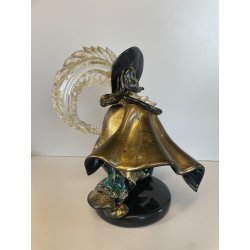 SCULTURA FIGURA MOSCHETTIERE VETRO ALFREDO MURANO BARBINI PIUMA ANNI '60 ORO