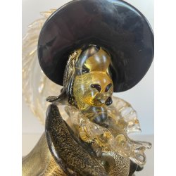 SCULTURA FIGURA MOSCHETTIERE VETRO ALFREDO MURANO BARBINI PIUMA ANNI '60 ORO