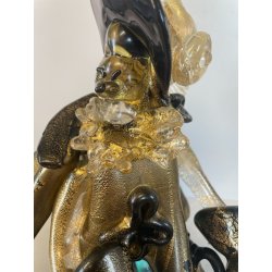SCULTURA FIGURA MOSCHETTIERE VETRO ALFREDO MURANO BARBINI PIUMA ANNI '60 ORO