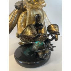 SCULTURA FIGURA MOSCHETTIERE VETRO ALFREDO MURANO BARBINI PIUMA ANNI '60 ORO