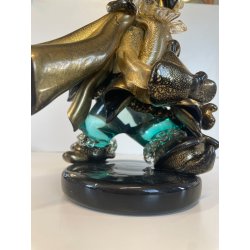 SCULTURA FIGURA MOSCHETTIERE VETRO ALFREDO MURANO BARBINI PIUMA ANNI '60 ORO