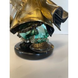 SCULTURA FIGURA MOSCHETTIERE VETRO ALFREDO MURANO BARBINI PIUMA ANNI '60 ORO