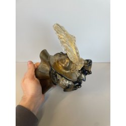 SCULTURA FIGURA MOSCHETTIERE VETRO ALFREDO MURANO BARBINI PIUMA ANNI '60 ORO