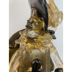 SCULTURA FIGURA MOSCHETTIERE VETRO ALFREDO MURANO BARBINI PIUMA ANNI '60 ORO