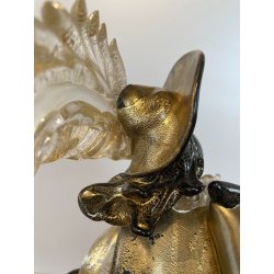 SCULTURA FIGURA MOSCHETTIERE VETRO ALFREDO MURANO BARBINI PIUMA ANNI '60 ORO